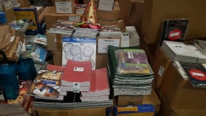FULL PALLET CONTAINING BRAND NEW ASSORTED EDUCATIONAL/STATIONERY EQUIPMENT IE EXERCISE BOOKS, TTS SCRIPTS FOR YOUNG FILM-MAKERS, SILENT CLOCK, LEARNING RESOURCES WORLD TREASURE HUNT MAP, SKETCH BOOKS, TTS MESSY LETTERS, POPULAR CULTURE BOOK SET, ETC