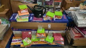 FULL PALLET CONTAINING BRAND NEW ASSORTED EDUCATIONAL/STATIONERY EQUIPMENT IE FOAM DOMINOS, COLOUR STACKING COUNTERS, LETS THINK ACTIVITY BOOK, FIRST SPANISH WORDS BOOK, BIG TRACK ROVER, PAPER, SKETCHBOOKS ETC