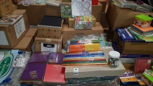 FULL PALLET CONTAINING BRAND NEW ASSORTED EDUCATIONAL/STATIONERY EQUIPMENT IE 1000 LINKING CUBES SET, SKETCH BOOKS, EMBOSSED FOIL ROLLS, EDUCATIONAL DICE, ANATOMY OF A PLANT SET, EXERCISE BOOKS, CLOCK ETC