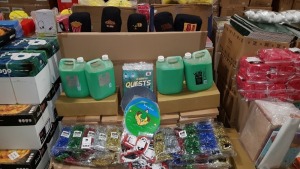 FULL PALLET CONTAINING BRAND NEW ASSORTED EDUCATIONAL/STATIONERY EQUIPMENT IE PISCES 5L READY MIXED PAINT, LEARNING QUESTS FOR GIFTED PUPILS ACTIVITY BOOK, EXERCISE BOOKS, METALLIC 30G SHREDS IN VARIOUS COLOURS ETC