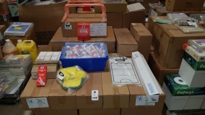 FULL PALLET CONTAINING BRAND NEW ASSORTED EDUCATIONAL/STATIONERY EQUIPMENT IE VINEX NETBALL TRAINING KIT, TTS HANDWRITING PENS, TTS GLUE STICKS, TTS DRYWIPE MARKERS, FADELEDD EMERALD ROLL, LITTER PATROL CAP ETC