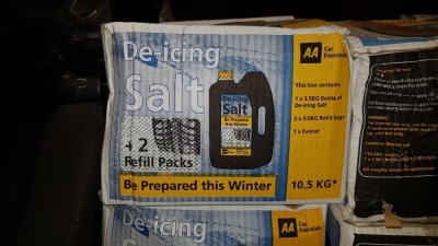 15 X DE-ICING SALT BOXES - EACH BOX CONTAINES - 1 X 3.5KG BOTTLE OF DE-ICING SALT, 2 X 3.5KG REFILL BAGS & 1 X FUNNEL