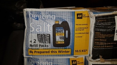 15 X DE-ICING SALT BOXES - EACH BOX CONTAINES - 1 X 3.5KG BOTTLE OF DE-ICING SALT, 2 X 3.5KG REFILL BAGS & 1 X FUNNEL