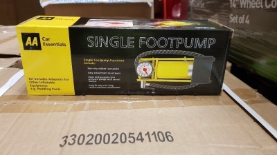 50 X (CAR ESSENTIAL) SINGLE FOOTPUMP, FUNCTIONS - NON SLIP RUBBER FOOT PEDAL, EASY ATTACHMENT TO ALL TYRES, CLEAR AND ACCURATE TYRE PRESSURE GAUGE WITH SWIVEL MARKER, EASY TO USE WITH LONG REINFORCED HOSE ATTACHMENT - CONTAINED IN 5 BOXES