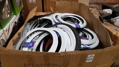 APPROX 200 X MIXED (BIKE PLAN) PUSH BIKE TYRES IN VARIOUS COLOURS & SIZES - CONTAINED ON FULL PALLET