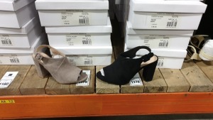 15 X BRAND NEW DOROTHY PERKINS SHOES IN VARIOUS STYLES AND SIZES IE BLACK SAVO HEELED SANDALS AND TAUPE SAVO HEELED SANDALS RRP £420.00