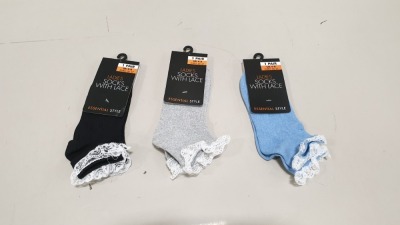 288 X BRAND NEW LADIES SOCKS WITH LACE UK SIZE 4-8 IN 3 COLOURS