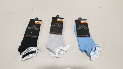 288 X BRAND NEW LADIES SOCKS WITH LACE UK SIZE 4-8 IN 3 COLOURS