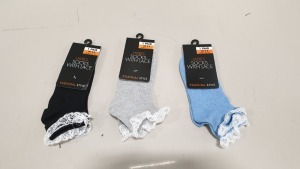 288 X BRAND NEW LADIES SOCKS WITH LACE UK SIZE 4-8 IN 3 COLOURS