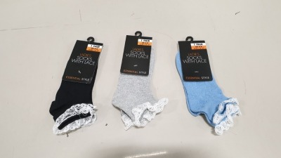 288 X BRAND NEW LADIES SOCKS WITH LACE UK SIZE 4-8 IN 3 COLOURS