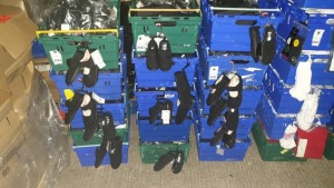 APPROX 100 PARS OF BLACK MACHINE WASHABLE PLIMSOLES IN ASSORTED SIZES / AGES £4-£5 RRP EACH - IN 5 TRAYS
