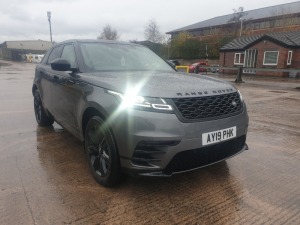 GREY LANDROVER RANGE ROVER VELAR R-DYNAMIC S. ( DIESEL ) Reg : AY19PHK, Mileage : 27222 Details: WITH 2 KEYS, AUTOMATIC, FULL LEATHER, ELECRIC SEATS, HEATED SEATS, CRUISE CONTROL, CLIMATE CONTROL, FULL GLASS PANORAMIC ROOF, SAT NAV, ELECTRIC BOOT, V5 PRES