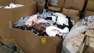 FULL PALLET OF CLOTHING IN VARIOUS STYLES AND SIZES IE FEE RED DRESS SIZE XL, RAYO DRESSES AND DENIM JEANS ETC