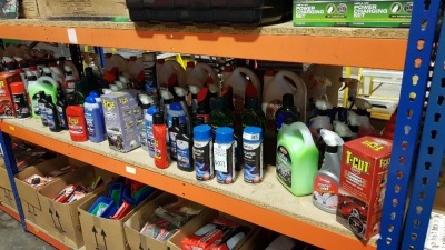 APPROX 80 PIECE ASSORTED CAR LOT CONTAINING T-CUT PAINTWORK PERFECTION, CALIPER SPRAY, CARPLAN INTERIOR VALET CARPET & UPHOLSTERY CLEANER , TRIPLEWAX HEAVY DUTY SHAMPOO, BLUECOL ANTI MIST, ANTI-FREEZE, TRIPLEWAX GLASS SHINE ETC - ON ONE SHELF
