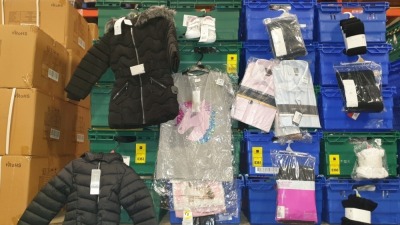 £400 MIN RETAIL VALUE OF CHILDRENS ANKLE SOCKS, SHOES AND T SHIRTS IN VARIOUS STYLES AND SIZES IN 5 TRAYS (NOT INCLUDED)