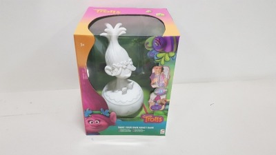 23 X BRAND NEW TROLLS PAINT YOUR OWN MONEY BANK - INCLUDES 1 FIGURE, 1 BRUSH AND 5 PAINTS IN VARIOUS COLOURS