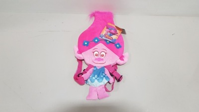 72 X BRAND NEW TROLLS POPPY HEAD PLUSH BACKPACKS - IN 6 BOXES