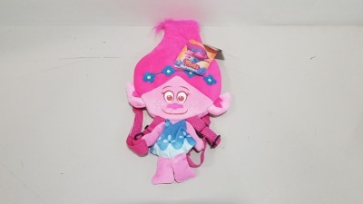72 X BRAND NEW TROLLS POPPY HEAD PLUSH BACKPACKS - IN 6 BOXES