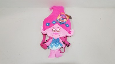 72 X BRAND NEW TROLLS POPPY HEAD PLUSH BACKPACKS - IN 6 BOXES