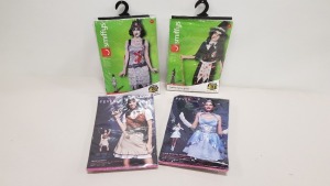 24 X BRAND NEW SMITHYS AND FEVER COSTUMES IE ZOMBIE SALEM WITCH, ZOMBIE FLAPPER DRESS AND FEVER SHERIFF ETC