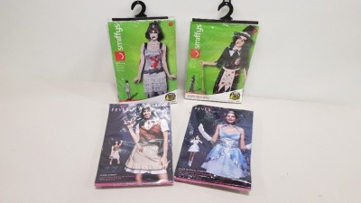 24 X BRAND NEW SMITHYS AND FEVER COSTUMES IE ZOMBIE SALEM WITCH, ZOMBIE FLAPPER DRESS AND FEVER SHERIFF ETC