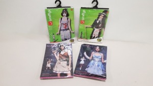 24 X BRAND NEW SMITHYS AND FEVER COSTUMES IE ZOMBIE SALEM WITCH, ZOMBIE FLAPPER DRESS AND FEVER SHERIFF ETC