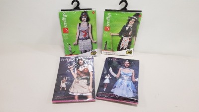 24 X BRAND NEW SMITHYS AND FEVER COSTUMES IE ZOMBIE SALEM WITCH, ZOMBIE FLAPPER DRESS AND FEVER SHERIFF ETC