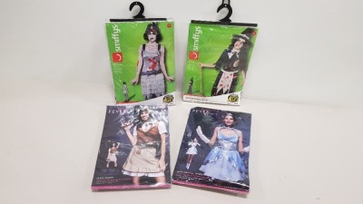 24 X BRAND NEW SMITHYS AND FEVER COSTUMES IE ZOMBIE SALEM WITCH, ZOMBIE FLAPPER DRESS AND FEVER SHERIFF ETC