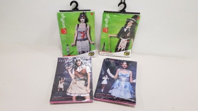 24 X BRAND NEW SMITHYS AND FEVER COSTUMES IE ZOMBIE SALEM WITCH, ZOMBIE FLAPPER DRESS AND FEVER SHERIFF ETC