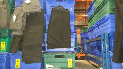 £400 MIN RETAIL VALUE OF CHILDRENS SCHOOL PANTS IN VARIOUS STYLES AND SIZES IN 5 TRAYS (NOT INCLUDED)