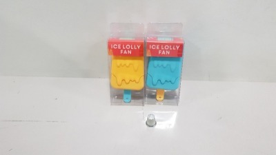 240 X BRAND NEW SUMMER LIVING ICE LOLLY FAN WITH REMOVABLE LID IN VARIOUS COLOURS IN 10 BOXES