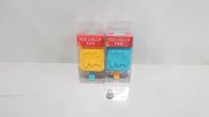 240 X BRAND NEW SUMMER LIVING ICE LOLLY FAN WITH REMOVABLE LID IN VARIOUS COLOURS IN 10 BOXES