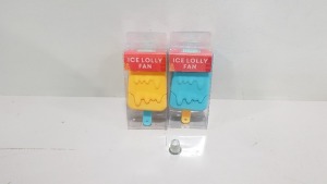 240 X BRAND NEW SUMMER LIVING ICE LOLLY FAN WITH REMOVABLE LID IN VARIOUS COLOURS IN 10 BOXES