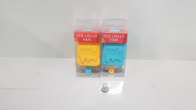 240 X BRAND NEW SUMMER LIVING ICE LOLLY FAN WITH REMOVABLE LID IN VARIOUS COLOURS IN 10 BOXES