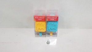 240 X BRAND NEW SUMMER LIVING ICE LOLLY FAN WITH REMOVABLE LID IN VARIOUS COLOURS IN 10 BOXES