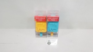 240 X BRAND NEW SUMMER LIVING ICE LOLLY FAN WITH REMOVABLE LID IN VARIOUS COLOURS IN 10 BOXES