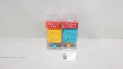 240 X BRAND NEW SUMMER LIVING ICE LOLLY FAN WITH REMOVABLE LID IN VARIOUS COLOURS IN 10 BOXES