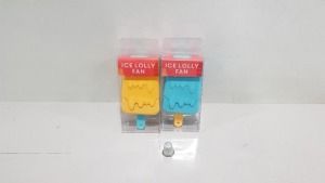 240 X BRAND NEW SUMMER LIVING ICE LOLLY FAN WITH REMOVABLE LID IN VARIOUS COLOURS IN 10 BOXES