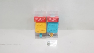 240 X BRAND NEW SUMMER LIVING ICE LOLLY FAN WITH REMOVABLE LID IN VARIOUS COLOURS IN 10 BOXES