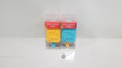 240 X BRAND NEW SUMMER LIVING ICE LOLLY FAN WITH REMOVABLE LID IN VARIOUS COLOURS IN 10 BOXES