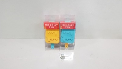 240 X BRAND NEW SUMMER LIVING ICE LOLLY FAN WITH REMOVABLE LID IN VARIOUS COLOURS IN 10 BOXES