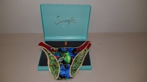 50 X SCRUMPIES OF MAYFAIR GALA TROPICAL BIKINI STYLE BRIEFS - SIZES 10-16 (2-5) - QTY BREAKDOWN 2(12), 3(14), 4(12), 5(12) - WITH BAG OF 50 CHARMS AND 25 PRESENTATION BOXES - ORIG RRP £35 (£1750 TOTAL)