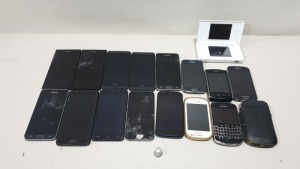 15 X MOBILE PHONES & 1 NINTENDO DS FOR SPARES MAKES INCLUDE SAMSUNG, SONY, MOTOROLLA AND BLACKBERRY
