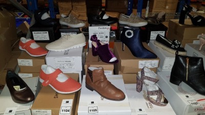 15 X BRAND NEW WOMENS SHOES IN VARIOUS STYLES AND SIZES IE HEAD OVER HEELS BROWN BOOTS EU SIZE 38, G;AMOROUS PURPLE HEELS UK SIZE 6 AND PADDERS BLACK VELCROW SHOES UK SIZE 5EEE ETC