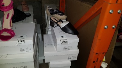 14 X BRAND NEW TOPSHOP SHOES IN VARIOUS STYLES AND SIZIES INCLUDING RILEY NUDE HEELS, BLACK NEEVE HEELS AND MULTI KING SHOES