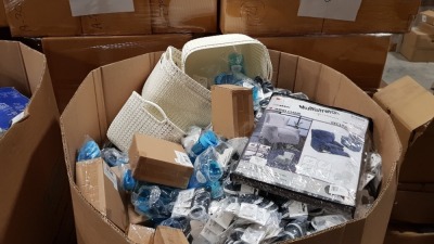 FULL PALLET OF ACCESSORIES IE HEADBANDS, BOTTLES, WICKER BASKETS, LED LIGHTS AND CHAIR COVERS ETC
