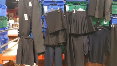 £400 MIN RETAIL VALUE OF CHILDRENS SKIRTS AND PANTS IN VARIOUS STYLES AND SIZES IN 5 TRAYS (NOT INCLUDED)