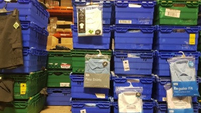 £400 MIN RETAIL VALUE OF CHILDRENS BOYS BLUE AND WHITE POLO SHIRTS IN VARIOUS STYLES AND SIZES IN 5 TRAYS (NOT INCLUDED)