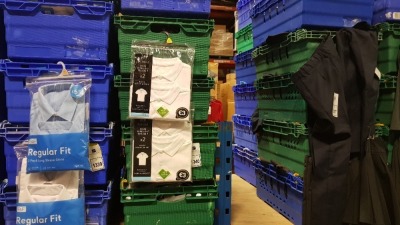 £400 MIN RETAIL VALUE OF CHILDRENS BOYS SHIRTS SHORT SLEEVED IN VARIOUS STYLES AND SIZES IN 5 TRAYS (NOT INCLUDED)