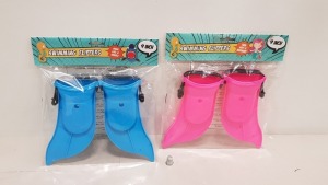 192 X BRAND NEW SWIMMING 9 INCH FLIPPERS IN BLUE AND PINK